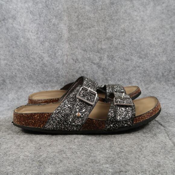 Casual Shoes Womens 7 Sandals Slides Double Buckle Strap Glitter Boho Comfort - Picture 1 of 9